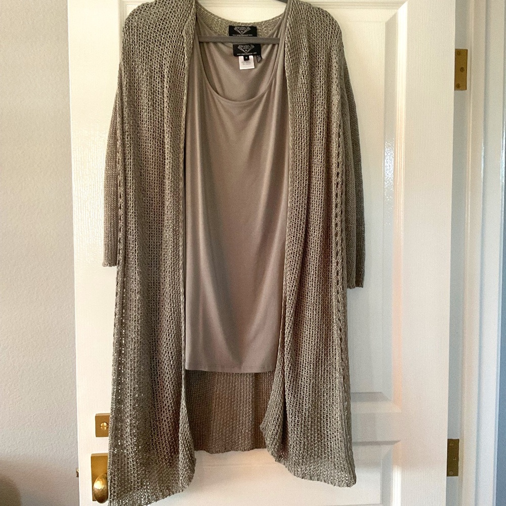 Angel Apparel tank and cardigan grey set